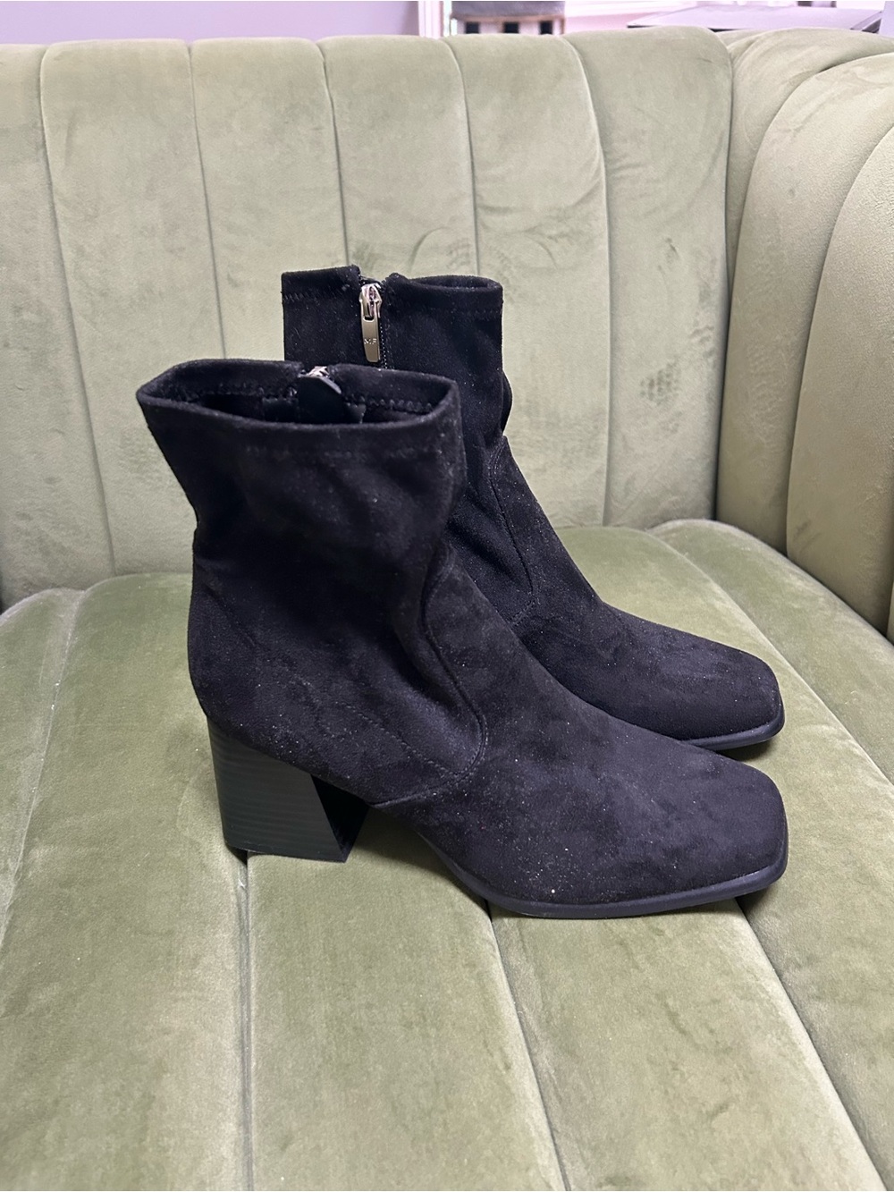 Marc Fisher Black Suede Block Heel Ankle Booties